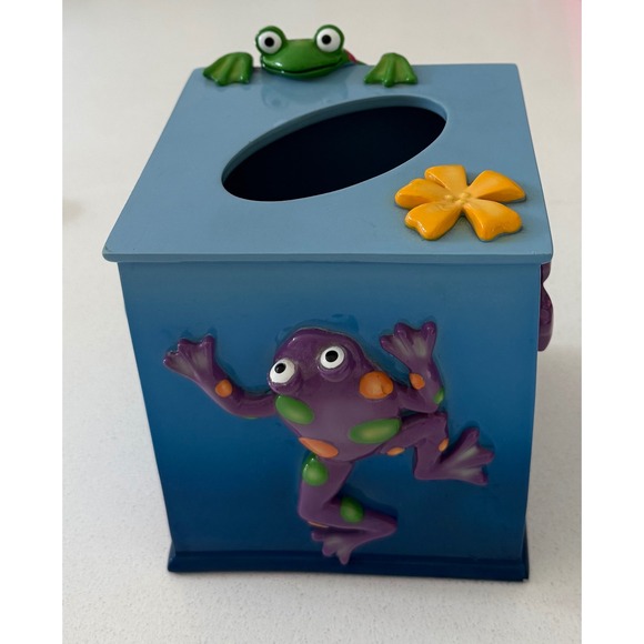 SKL Jennifer Clark Other - SKL Jennifer Clark Frog Flower Tissue Box Cover Blue Decorative Holder Acrylic